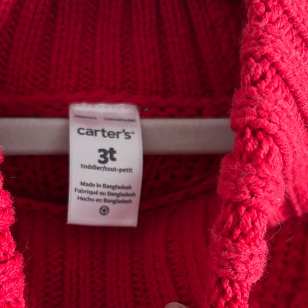 Carter's Vibrant Red Cable Knit Poncho View 2